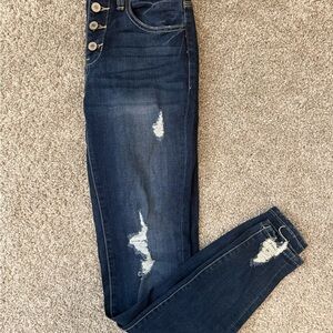 Stylish Dark Blue Button Fly KanCan Women's Jeans